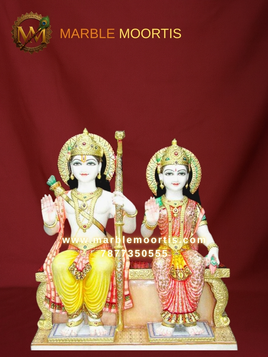 Ram Darbar Marble Idols — Ram & Sita on Throne